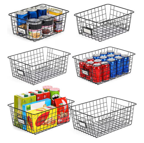 Pantry Baskets — Easy way to group snacks, cans, or supplies so everything stays visible and tidy.
